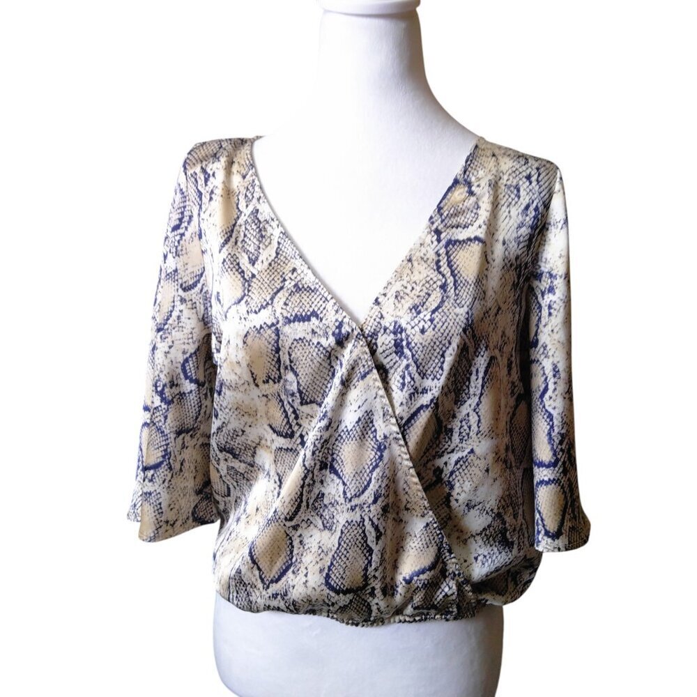 BB Dakota V-Neck Crossover Snake Print Blouse 1/2 Sleeve Contemporary Size XS